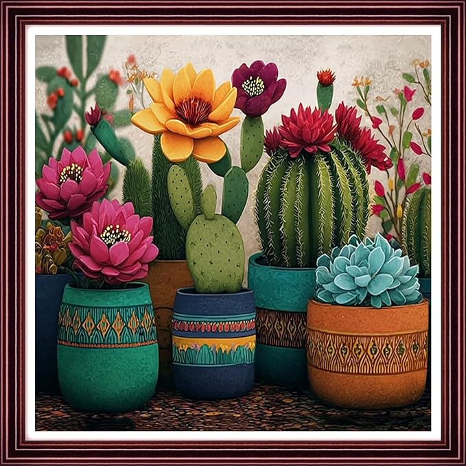DMCCRAFT Stamped Cross Stitch Kits for Adults 11CT Printed Cross-Stitch Patterns Embroidery Kits Easy Cross Stitching Needlepoint Kits Crossstitch-Colorful Flower Pot 18x18 inch