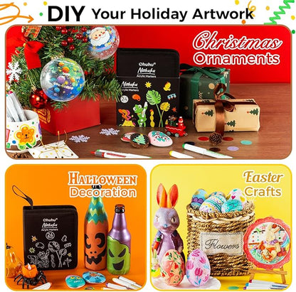 Ohuhu Acrylic Paint Markers Brush Tip: 24 Colors Automatic Ink Control Acrylic Markers High Opacity Paint Pens Waterproof Lightfast for Rock Painting 3D Prints Easter Eggs Wood DIY Crafts- Nahuku