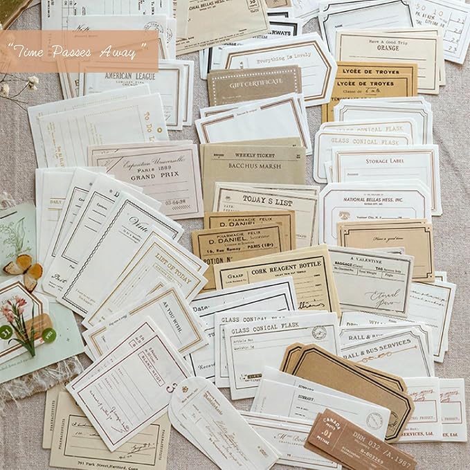 SIBLYMONA 200Pcs Vintage Memo Material Pack Memo Collection Series for Scrapbooking, Junk Journal Supplies DIY Art Crafts Bullet Journal Diary Album Planne (SetB)