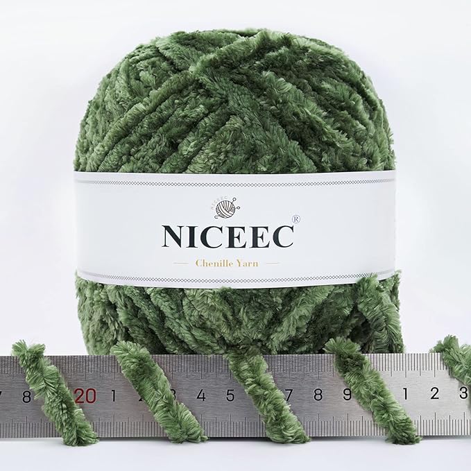NICEEC 300g Soft Chenille Yarn Blanket Velvet Yarn for Knitting, Crochet, Weaving DIY Craft Total Length 150m (164yds)_Army Green