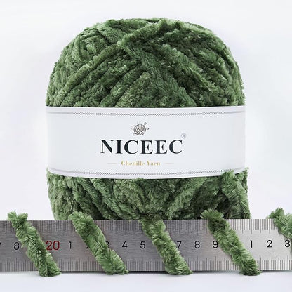 NICEEC 300g Soft Chenille Yarn Blanket Velvet Yarn for Knitting, Crochet, Weaving DIY Craft Total Length 150m (164yds)_Army Green