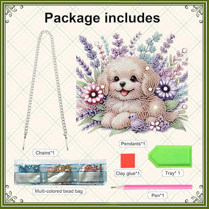 AiYuanzsh 5D Diamond Painting Hanging Pendant Kit with Chain, Cute Dog DIY Crystal Rhinestone Diamond Art Suncatcher Ornament for Window, Door, Wall, Home Decor Gift (25.2x23.8 cm)