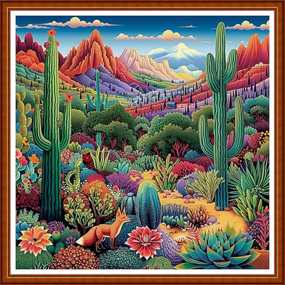 Joyhoor Stamped Cross Stitch Kits for Beginners Needlepoint Kits for Adults Embroidery Kits 11CT Counted Cross Stitch Kits Printed Embroidery Pattern-Succulent Plant Fox 18x18 inchs