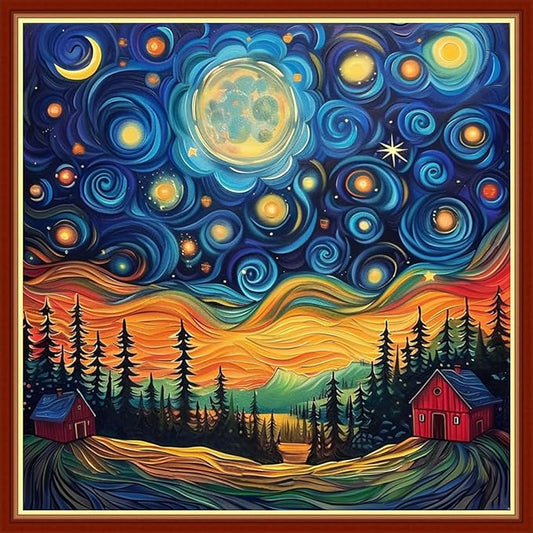 Findvoor Stamped Cross Stitch Kits for Beginner Embroidery Kits for Beginners Adults DIY 11CT Cross Stitch Patterns Needlepoint Kits Crossstitching Kits-Van Gogh Starry Sky 18x18 inch