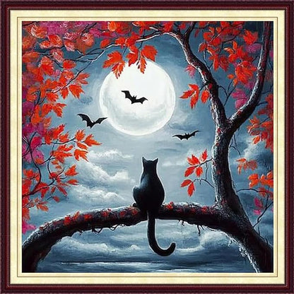 DMCCRAFT Stamped Cross Stitch Kits for Adults 11CT Printed Cross-Stitch Patterns Embroidery Kits Easy Cross Stitching Needlepoint Kits&Cat Admiring The Moon 18x18 inch