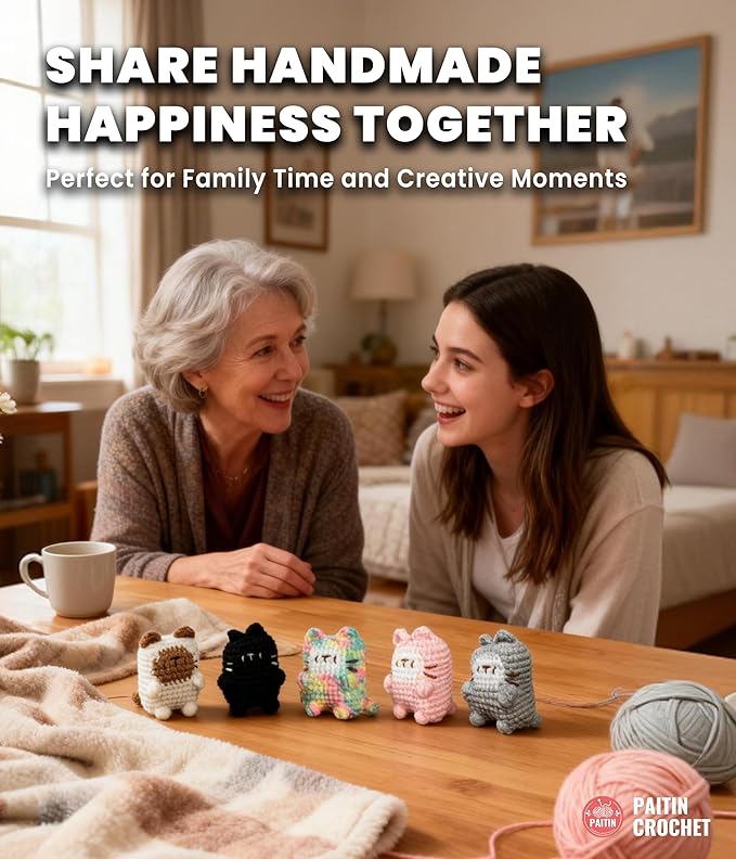 PAITIN Crochet Kit for Beginners – DIY Cat Amigurumi Crochet Kit, Easy Crochet Kits with Step-by-Step Video Tutorial and Beginner Handbook