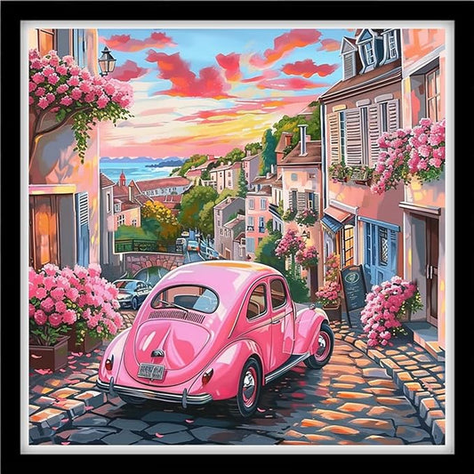 DMCVIVR Stamped Cross Stitch Kits for Beginners Adults Needlepoint Kits for Beginners Embroidery Kits for Adults Crossstitch Kit for Beginners 11CT-Seaside Street Scenery 18x18 inchs