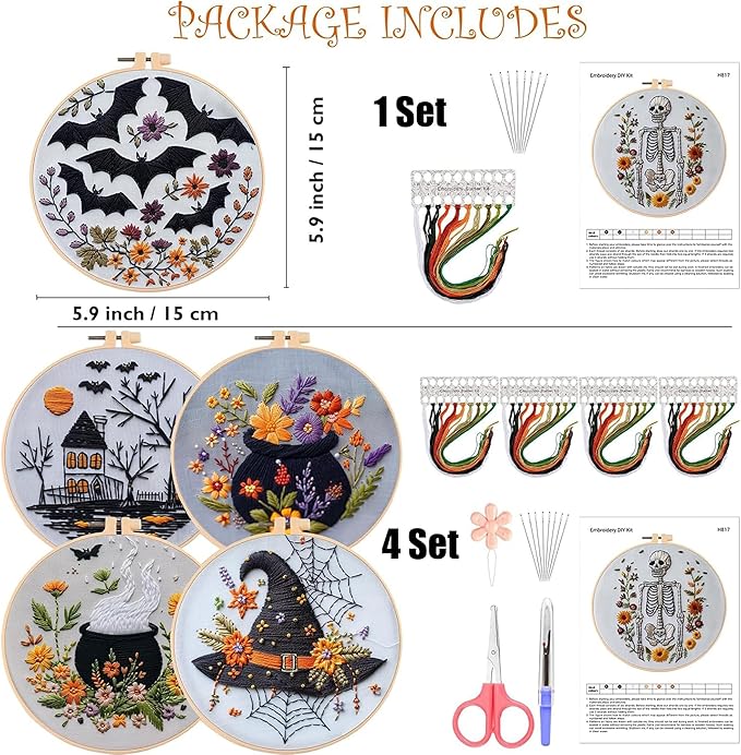QBQBQ DIY Embroidery Kit for Adults, Beginner Friendly Cross Stitch Art for Home Decor, Handmade Craft Kit, 6 Inch, Gothic