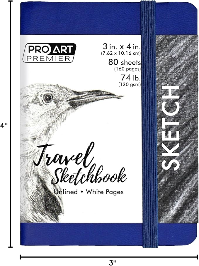 Pro Art Premier Sketch Book Travel 4"x 3" White 74lb Royal Blue 80 Sheets, Sketch Book, Sketchbook, Drawing Pad, Pad, Drawing Paper, Art Book, Paper, Sketchbook for