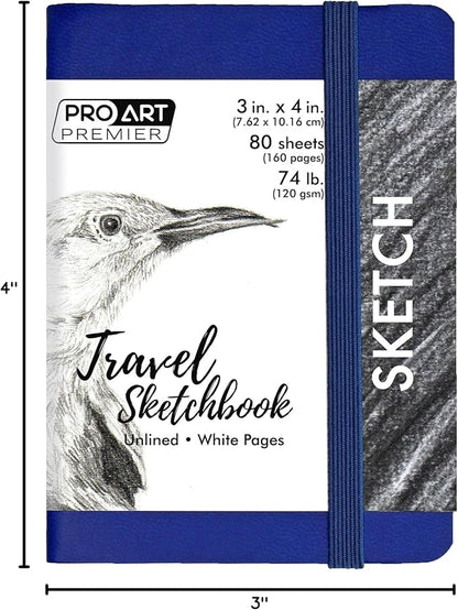 Pro Art Premier Sketch Book Travel 4"x 3" White 74lb Royal Blue 80 Sheets, Sketch Book, Sketchbook, Drawing Pad, Pad, Drawing Paper, Art Book, Paper, Sketchbook for