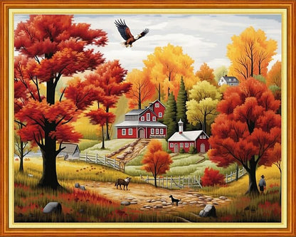 Redxing Stamped Cross Stitch Kits Embroidery kit for Beginners Adults Full Range of Embroidery Patterns Starter Kits DIY Printed Cross Stitch Kits Needlepoint Kits 11CT-Autumn Scenery 16x20 inch