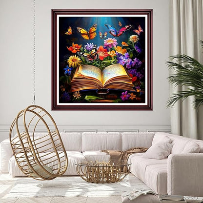 DMCCRAFT Stamped Cross Stitch Kits for Adults 11CT Printed Cross-Stitch Patterns Embroidery Kits Easy Cross Stitching Needlepoint Kits Crossstitch-Flowers, Books, Butterflies 18x18 inch