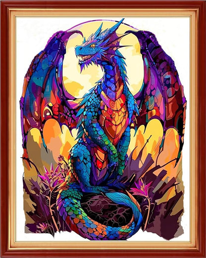 Foxhool Stamped Cross Stitch Kits,11CT Printed Cross Stitch Pattern Full Embroidery Kits for Beginner Needlepoint Kits-Colorful Dragon 16x20 inchs