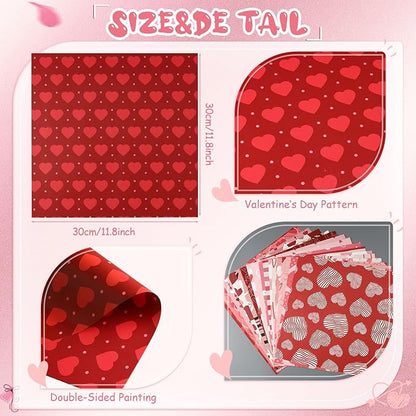 Fainne 40 Sheet 12 x 12 Inch Valentine‘S Day Scrapbook Paper Double Sided Scrapbook Specialty Paper Pink Red Heart Love Printed for DIY Handmade Crafting Home Party Decor Card Making