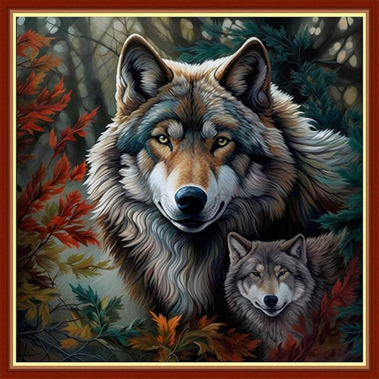 Findvoor Stamped Cross Stitch Kits for Beginners Full Range of Cross Stitching Embroidery Pattern for Adults, 11CT DIY Needlepoint Embroidery Starter Kits-Forest Wolf 17.7x17.7 inch