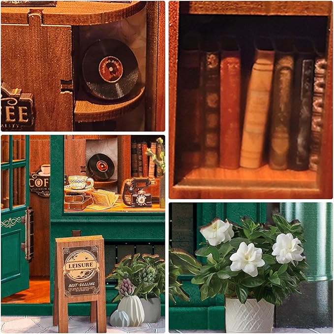 Foyucool DIY Book Nook Kit, Miniature Bookshelf Decor with LED Lights, Laser-Cut Wooden Craft Set for Adults, Creative Gift for Christmas, Birthday, Leisure Time