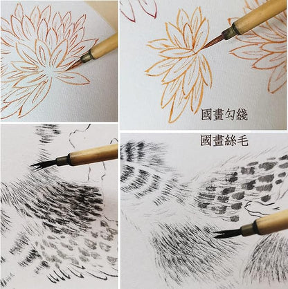 Qi Ming Wen Fang Chinese Calligraphy Brush set for Slender Gold, 100% Weasel Hair Small Regular Chinese brush for Script 1-3.5cm, Sumi and China Painting Brushes 3pcs Set (QingHui S M L 3/pk)