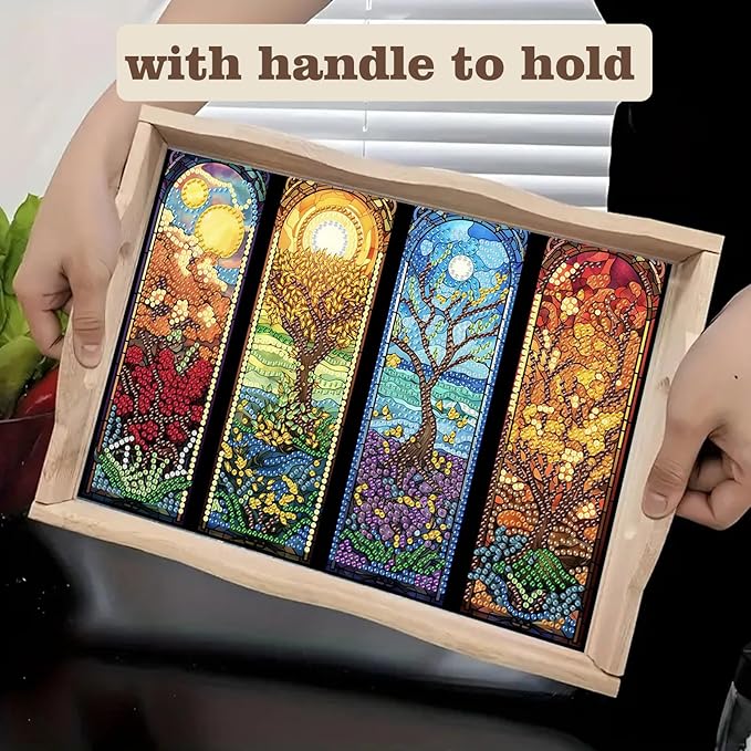 SHLUHA Diamond Art Kits for Adults Wooden Serving Trays with Handle Food Tray for Breakfast Home Decor Gift