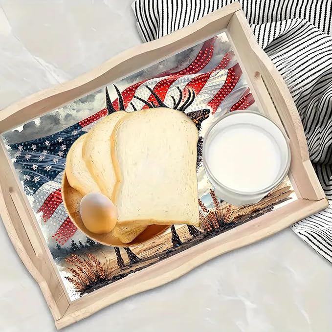 DoxQcs DIY Diamond Art Wooden Tray Kit Easter Food Tray with Handle Diamond Painted Table Decoration Tray for Breakfast Bar Dinner Table Diamond Art Painting for Beginners-#05-USA Moose