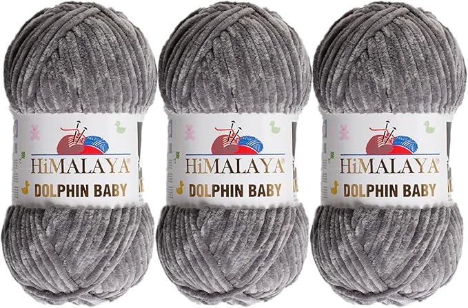 3 Skein/Pack Himalaya Dolphin Baby Chenille Yarn, Each Ball 100 gr (3.5 oz), 120 m (132 Yards), 100% Polyester, Super Bulky Baby Blanket Velvet Amigurumi Yarn, 80369 - Dark Gray