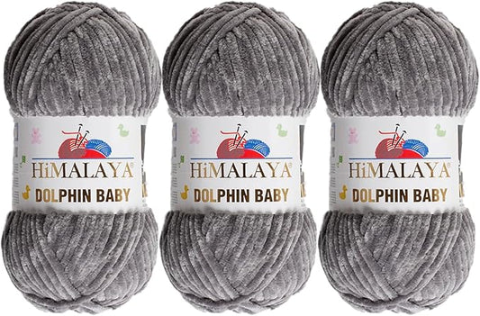 3 Skein/Pack Himalaya Dolphin Baby Chenille Yarn, Each Ball 100 gr (3.5 oz), 120 m (132 Yards), 100% Polyester, Super Bulky Baby Blanket Velvet Amigurumi Yarn, 80369 - Dark Gray