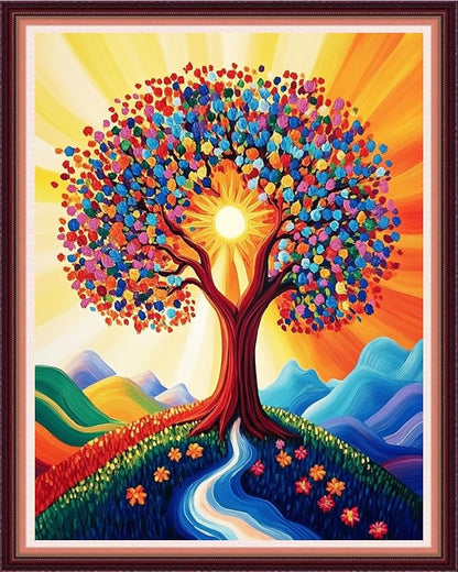 Fanxvivy Stamped Cross Stitch Kits for Beginners Full Range of Cross Stitching Preprinted Embroidery Kits for Adults, 11CT Embroidery Pattern Needlepoint Kits-Love Colored Tree 16x20 inch