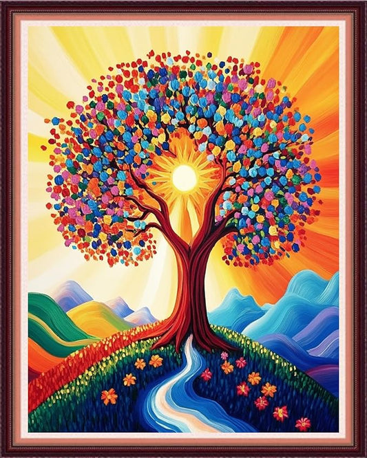 Fanxvivy Stamped Cross Stitch Kits for Beginners Full Range of Cross Stitching Preprinted Embroidery Kits for Adults, 11CT Embroidery Pattern Needlepoint Kits-Love Colored Tree 16x20 inch