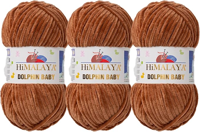 3 Skein/Pack Himalaya Dolphin Baby Chenille Yarn, Each Ball 100 gr (3.5 oz), 120 m (132 Yards), 100% Polyester, Super Bulky Baby Blanket Velvet Amigurumi Yarn, 80337 - Brown