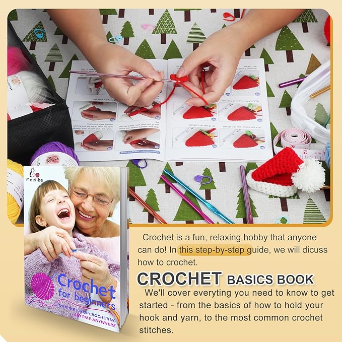 Aeelike Crochet Yarn for Crocheting, 1093 Yards Acrylic Yarn for Knitting,Full Crochet Kits for Beginners and Professionals, Aluminum Crochet Hooks, Instruction Book and Orange Storage Bag