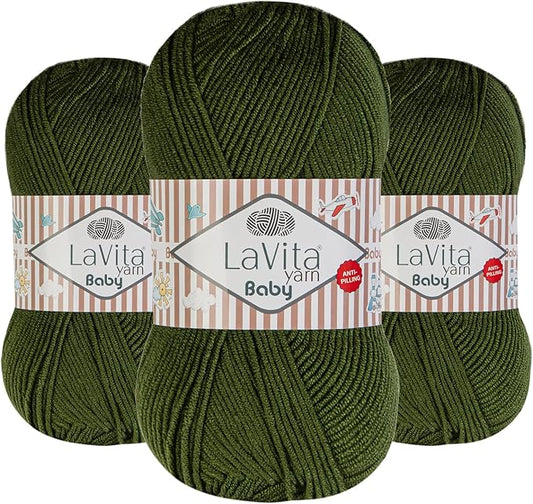LaVita Baby Premium Anti-Pill Acrylic Yarn - 820 Yards, 3 x 3.5 oz - Warm, Airy Fiber with Silky Texture - Oeko-TEX Certified, Durable, Lightweight, Long-Lasting, Solid Pastel Colors - 3 Skeins Pack
