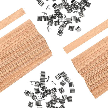 NOOR 50 Wooden Wicks for Candle Making - Double Layer Crackling Wood Wicks with Metal Clips - Smokeless, Eco-Friendly, Ideal for Soy Wax & DIY Candle Projects