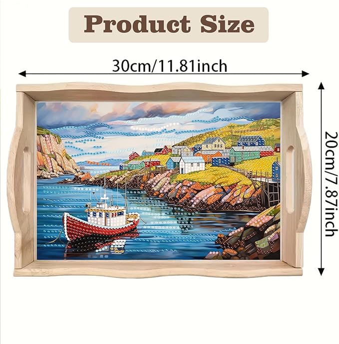 SHLUHA Diamond Art Kits for Adults Diamond Painting Wooden Serving Trays with Handle Food Tray for Party Breakfast Home Decor Gift