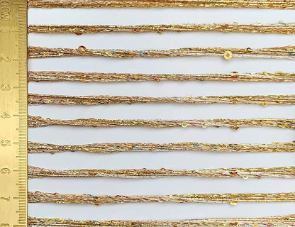 Artisanal Yarn Collection Multifiber Fancy Yarn with Mini Golden Sequins for Knitting Crocheting Crafts DIY, Set of 3 Rolls (Gold with Mini Sequins)