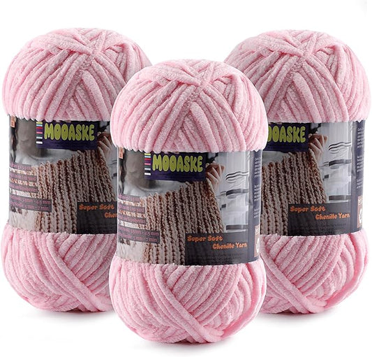 Baby Blanket Yarn for Crocheting - Soft Velvet Fluffy Chenille Yarn for Knitting Amigurumi Making Scarves, Doll - 100g/3.5oz 131 Yards Thick Plush Yarns (3, Light Pink)