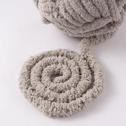 Light Grey Jumbo Chunky Chenille Yarn for Crocheting, Thick Plush Yarn for Hand Knitting Blankets, Super Soft Bulky Yarn for DIY Projects, 2 Jumbo Pack