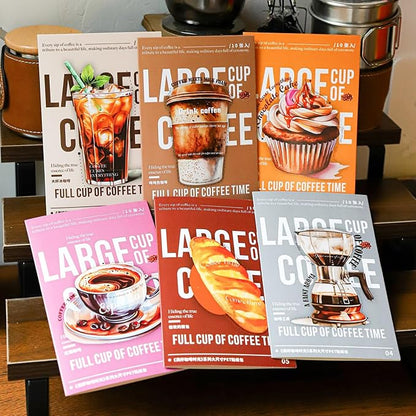 60 Pieces Coffee Themed Vintage Large Size PET Stickers, Elegant Coffee, Soft Bread and Delicious Dessert Designs for Scrapbooking, Journaling, DIY Crafts, and Junk Journal Supplies (6 Pack)