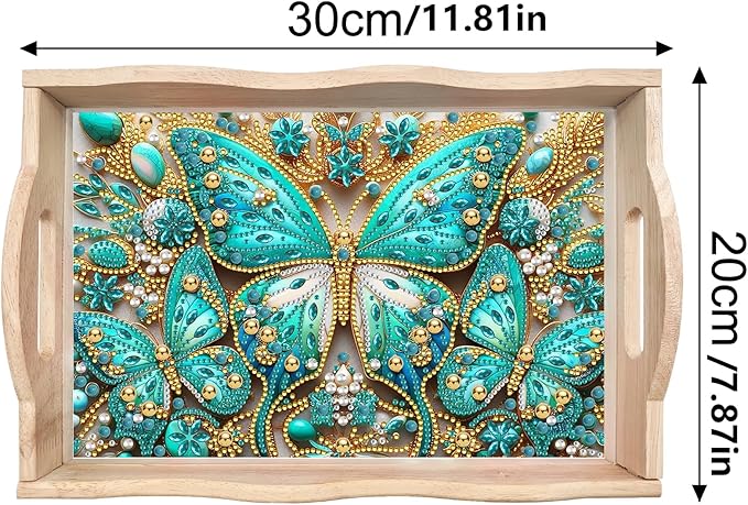 DIY Diamond Art Wooden Tray Kit, Food Tray with Handle Diamond Painted Table Decoration, for Breakfast, Bar Dinner Table Dots Gem Painting Art Set for Beginners - Butterfly