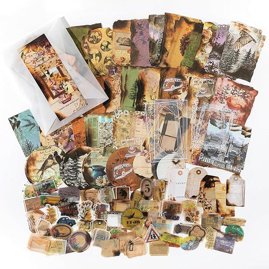 200PCS Vintage Scrapbooking Supplies Pack for Junk Journal Planners Decoupage Paper Scrapbook Stickers Aesthetic Cottagecore Collage Craft Album (Dappled Marks)