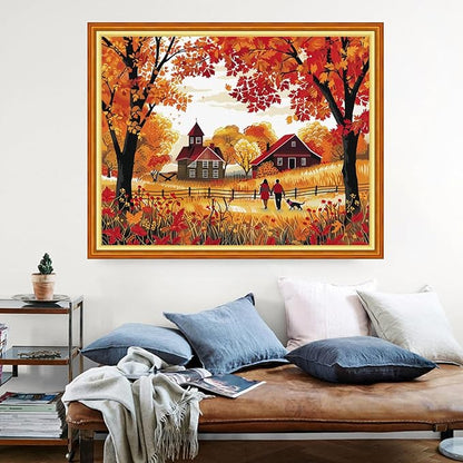 Dimensean Stamped Cross Stitch Kits Full Range of Embroidery Patterns Starter Kits for Beginners Adult DIY Cross Stitches Needlepoint Kits 11CT- Golden Autumn Strolling 16x20 inch