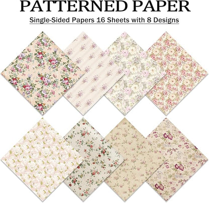 Scrapbook Paper,16 Sheets 5.8x5.8 Inch Vintage Floral Style Scrapbook Supplies,Single-Sided Vivid Origami Decoupage Paper for DIY Crafts, Card Making, Art Journaling