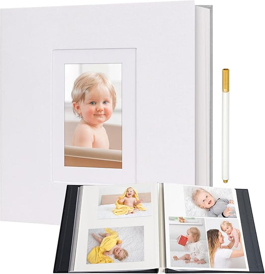 Vienrose Photo Album Self Adhesive for 2x3 4x6 5x7 8x10 Pictures DIY Scrapbook 60 Blank Pages Linen Cover Memory Book for Wedding, Baby Growth, Travel, White