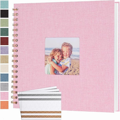 Scrapbook Photo Album 10x10 Inches 40 Pages Hardcover Kraft Paper Linen Cover Scrap Book Memory Book DIY Scrapbook Albums for Wedding Baby Boyfriend Travel Anniversary Family, Pink