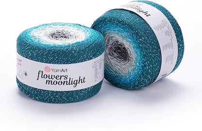 2 Skein/Pack YarnArt Flowers Moonlight Gradient Glitter Yarn, Each Ball 9.17 oz (260 gr) / 1094 Yards (1000m), 53% Cotton 43% Acrylic 4% Metallic Polyester, Yarn for Knitting and Crochet (3289)