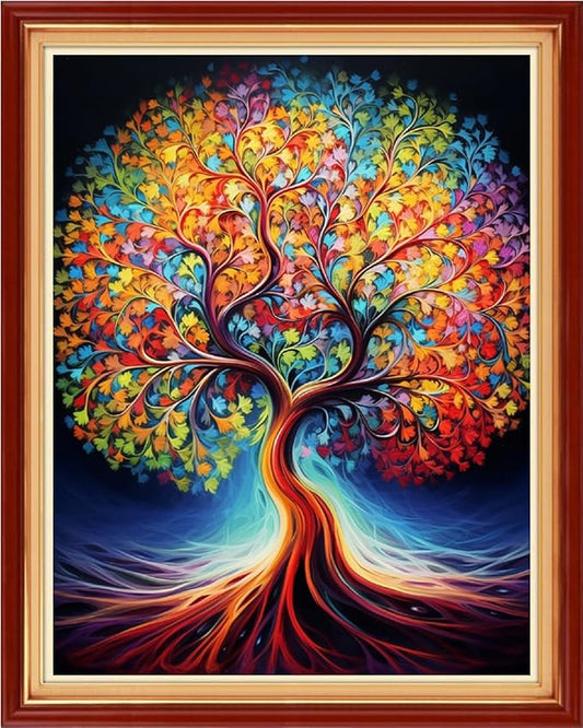 Dimxvean Stamped Cross Stitch Kits,Cross Stitch Kits for Adults Beginners,Embroidery Kits Full Range of Cross Stitch Stamped Kits Needlepoint Kits Cross Stitch Patterns-Magic Tree 16x20 inch