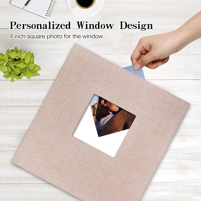 potricher Large Photo Album Self Adhesive 4x6 5x7 8x10 Pictures Linen Cover 80 Blank Pages Magnetic DIY Scrapbook Albums with A Metallic Pen (Beige)
