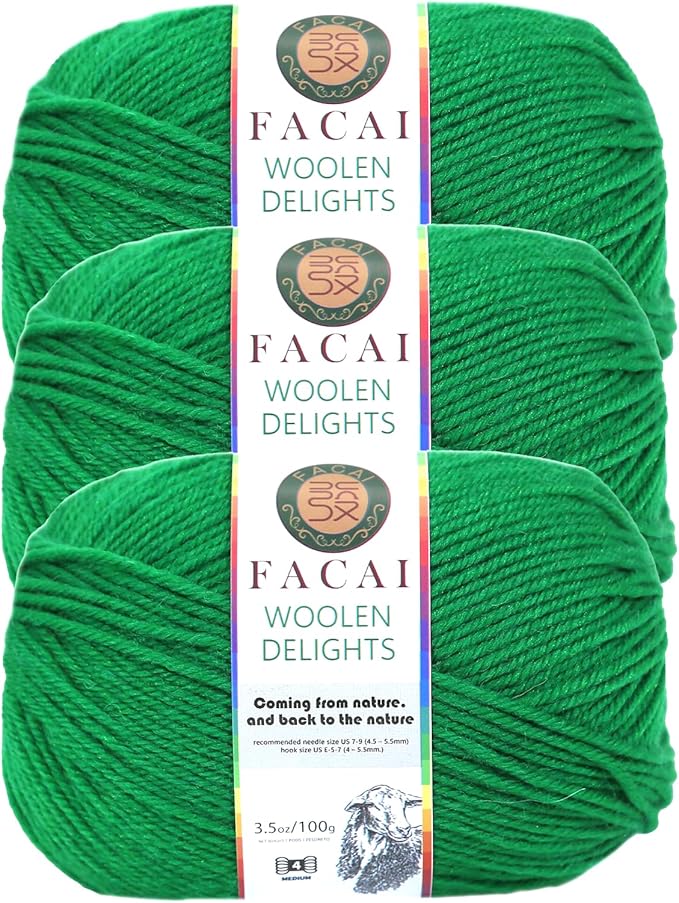 Facai Blend Merino Wool Yarn for Knitting - Worsted Weight,197yds (3.5oz) Ball, Ideal for Sweaters, Scarves, and Accessories (3, Greener)