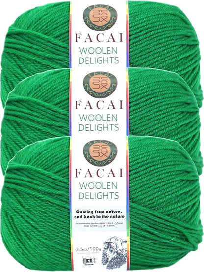 Facai Blend Merino Wool Yarn for Knitting - Worsted Weight,197yds (3.5oz) Ball, Ideal for Sweaters, Scarves, and Accessories (3, Greener)