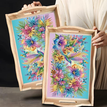 DIY Diamond Art Wooden Tray Kit, Food Tray with Handle Diamond Painted Table Decoration Tray, for Breakfast, Bar Dinner Table Diamond Dots Gem Painting Art Set for Beginners-#41-Hummingbird
