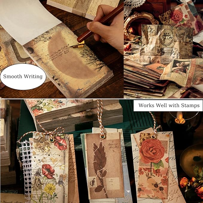 100 Pcs Vintage Scrapbook Paper Set for Junk Journal, Bullet Journaling, Collage DIY, Antique Ephemera Writing Paper for Scrapbooking and Crafts