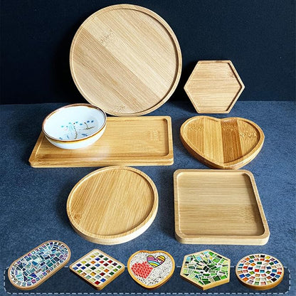 4PCS Mosaic Bamboo Coasters for Crafts, Blank Base Trays, Drinking Cup Coaster, Plant Coaster, Art Plate,DIY Mosaic Supplies (Deer)